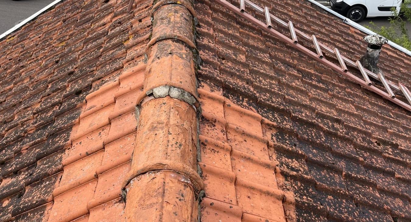 Démoussage de toiture et remplacement de faîtage